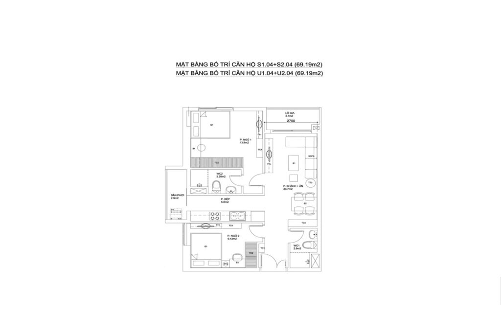 BLOCK S+U — CĂN HỘ S1.04+S2.04+CĂN HỘ U1.04+U2.04