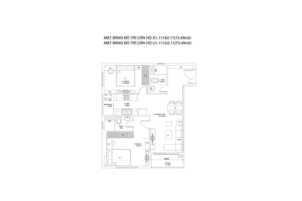 BLOCK S+U — CĂN HỘ S1.11+S2.11+CĂN HỘ U1.11+U2.11