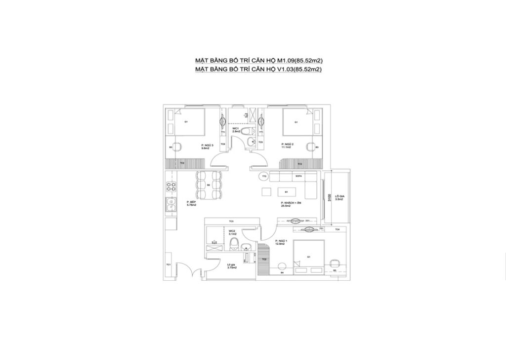 BLOCK M+V — CĂN HỘ M1.09+CĂN HỘ V1.03