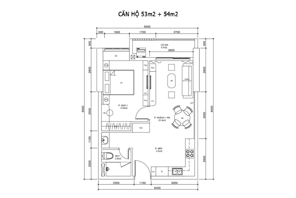 CĂN HỘ 53m2 + 54m2
