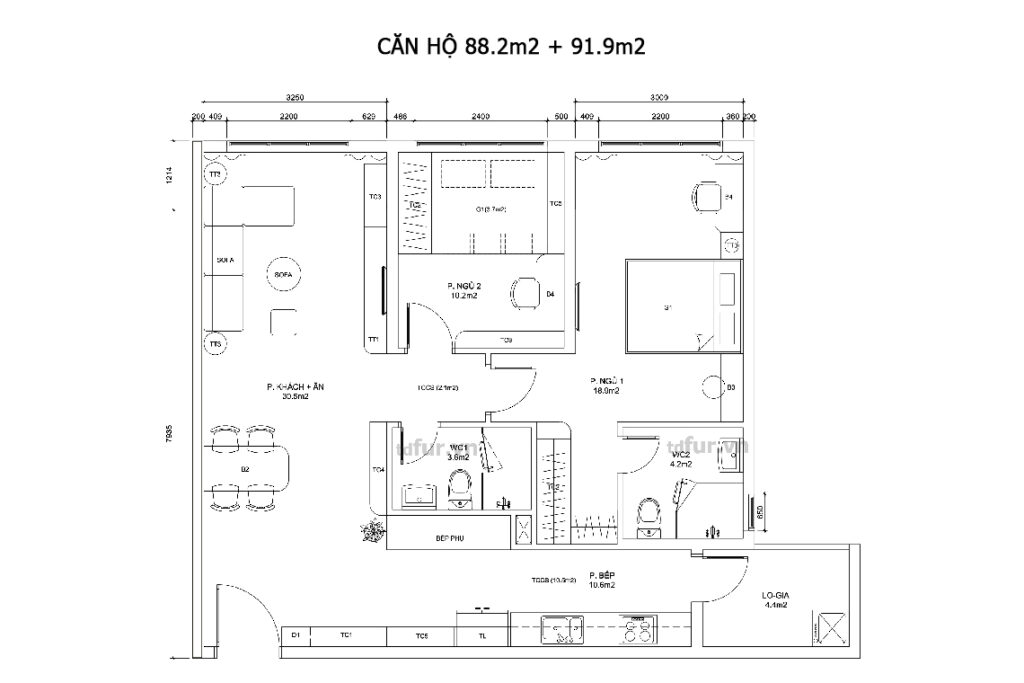 ĂN HỘ 88.2m2 + 91.9m2 - B3 + B3b