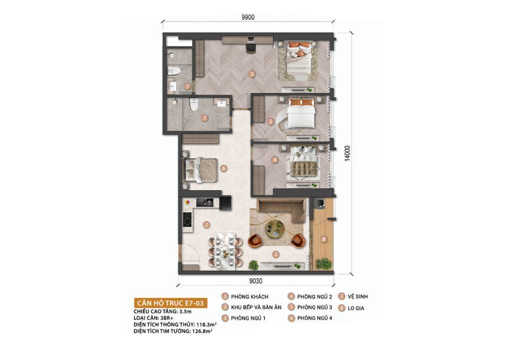 Mặt bằng Căn 3 phòng ngủ +