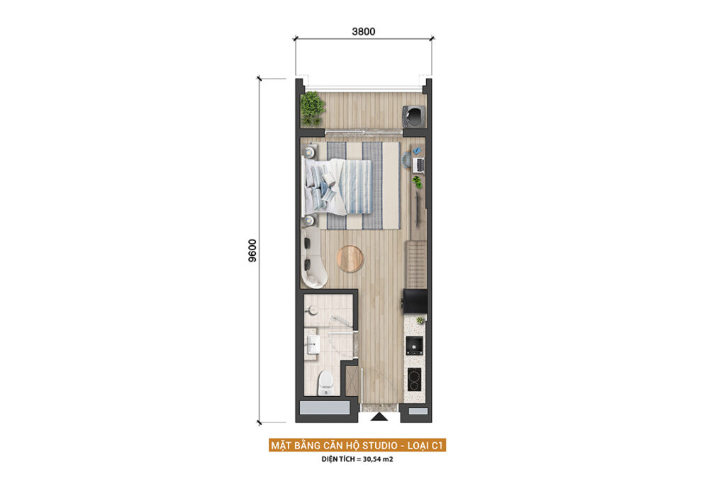 Mặt bằng Căn Studio – Loại C1