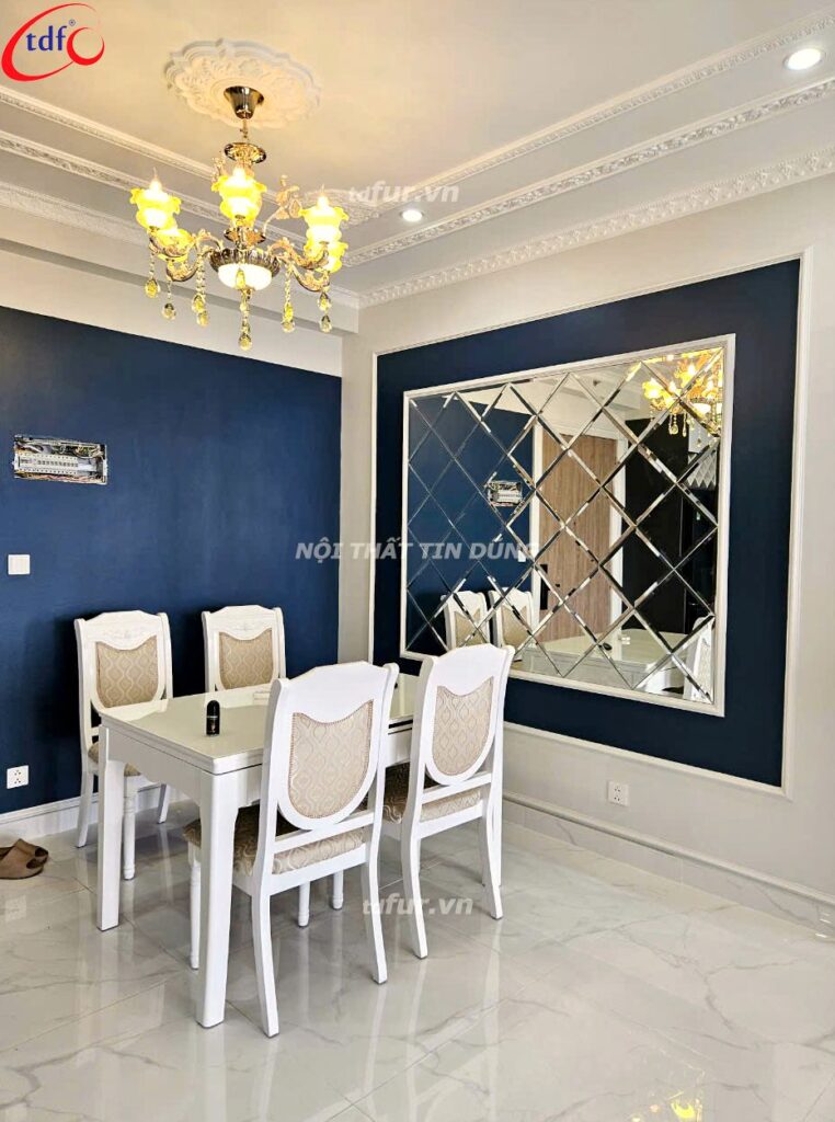 Diamond Alnata – Tường xanh navy và đèn chùm
