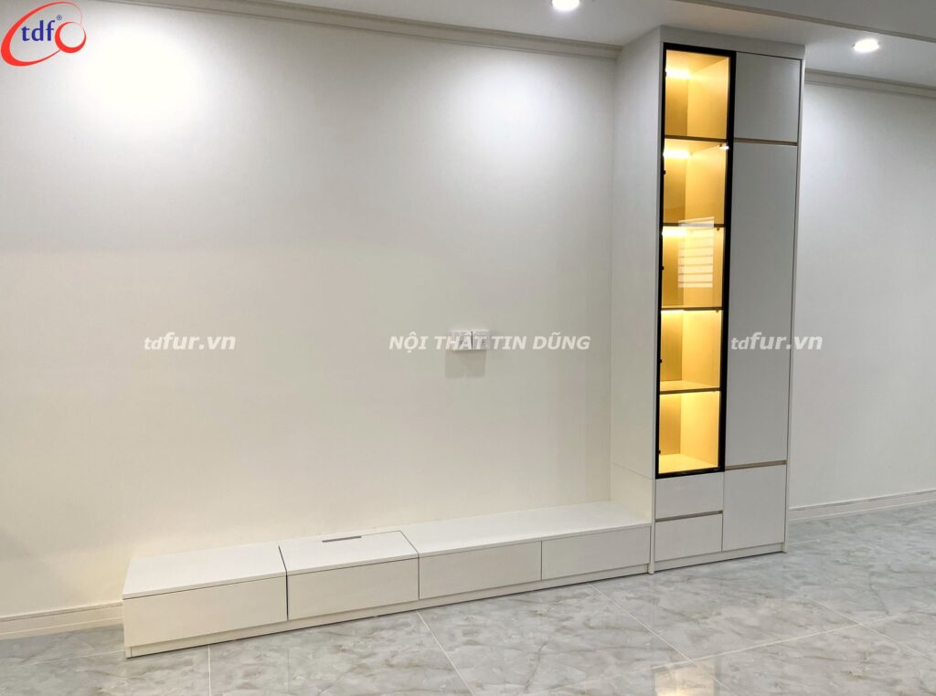 Homyland Riverside – Tông ghi xám và tủ kính đèn