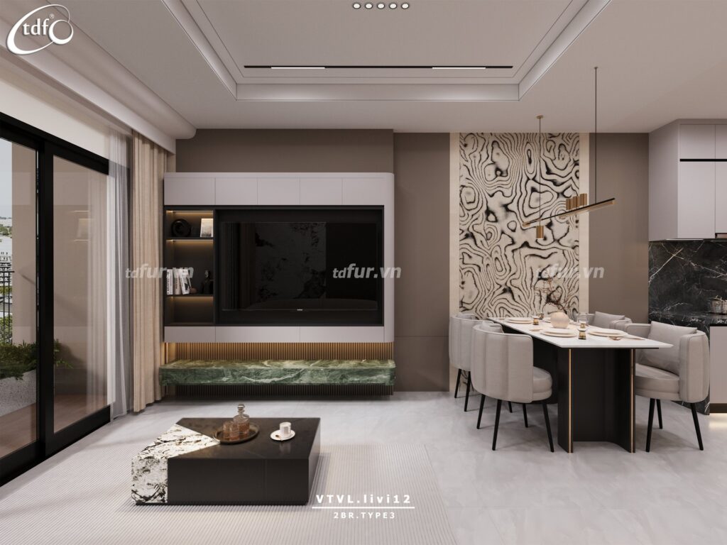 Căn 2 phòng ngủ – Type 3 – phối cảnh phòng khách
